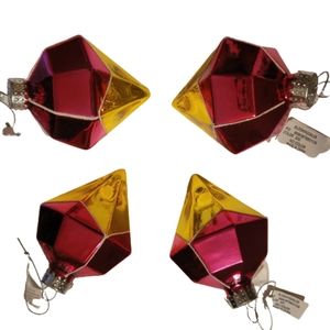 4 Bloomingdale's Glass Diamond Ornaments - 100% Exclusive Pink Gold Christm…